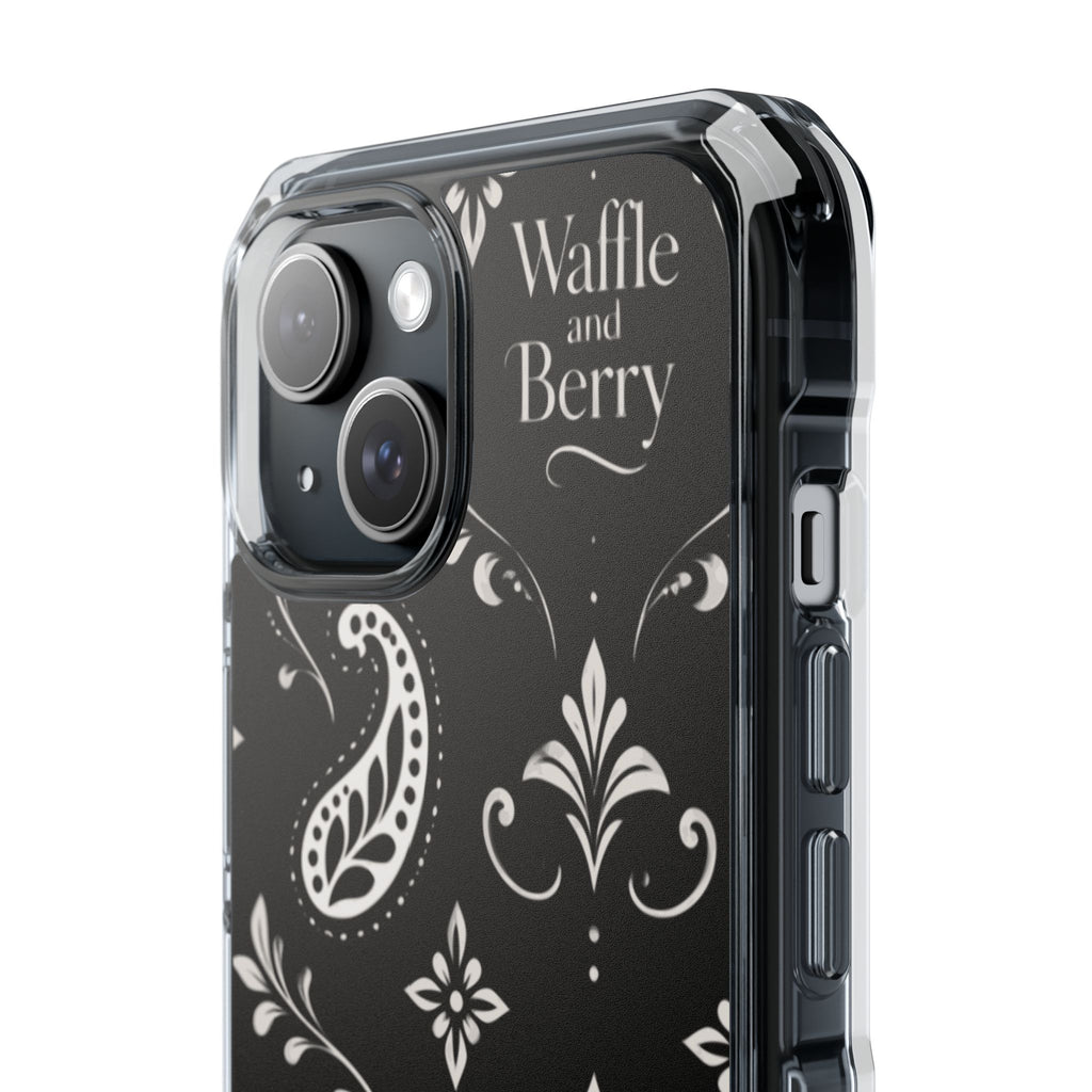 Paisley Clear Magnetic Phone Case — Bright Rainbow Swirl Design (Waffle and Berry text)