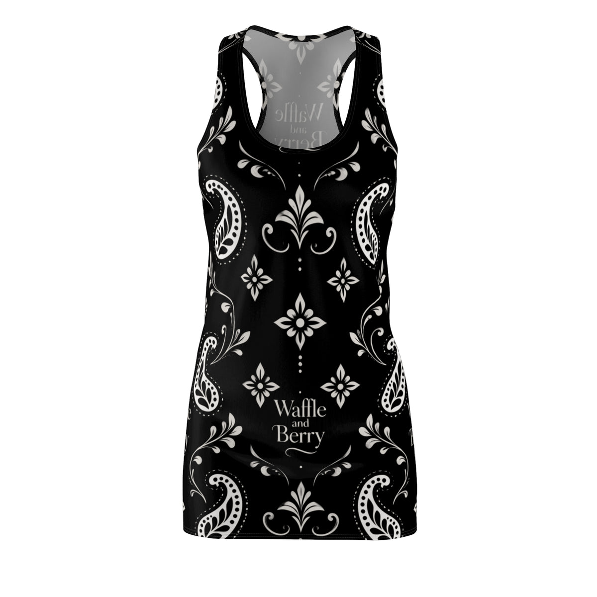 Black Paisley Waffle and Berry racerback dress, front view