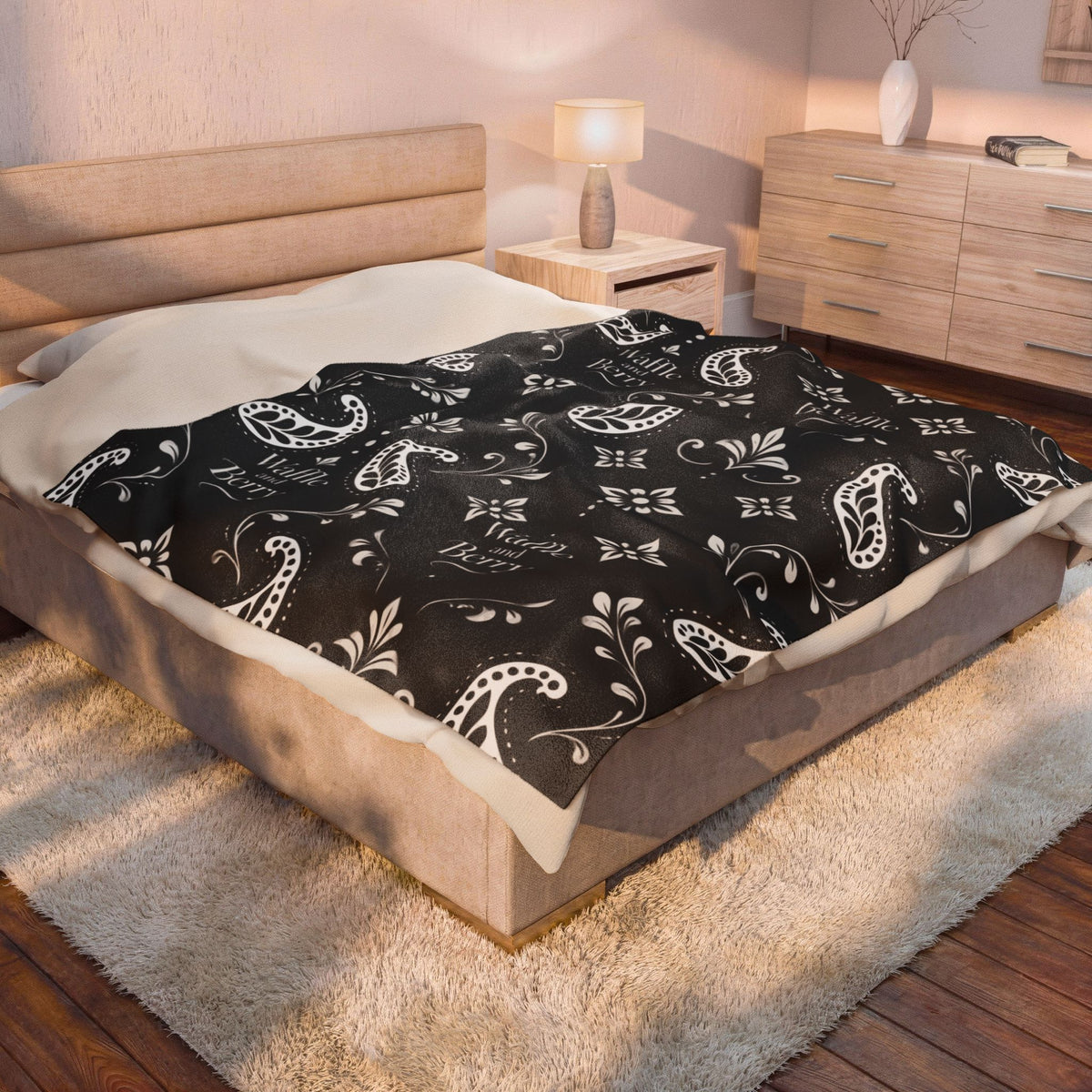 Paisley Plush Blanket - 'Waffle and Berry' Tropical Floral Cozy Throw