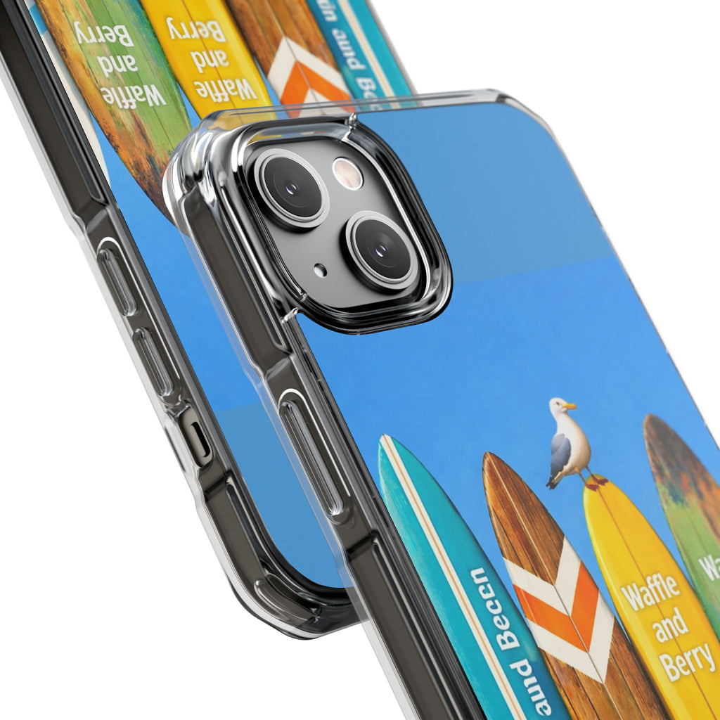 Surf Clear Magnetic Phone Case — Bright Rainbow Swirl Design (Waffle and Berry text)