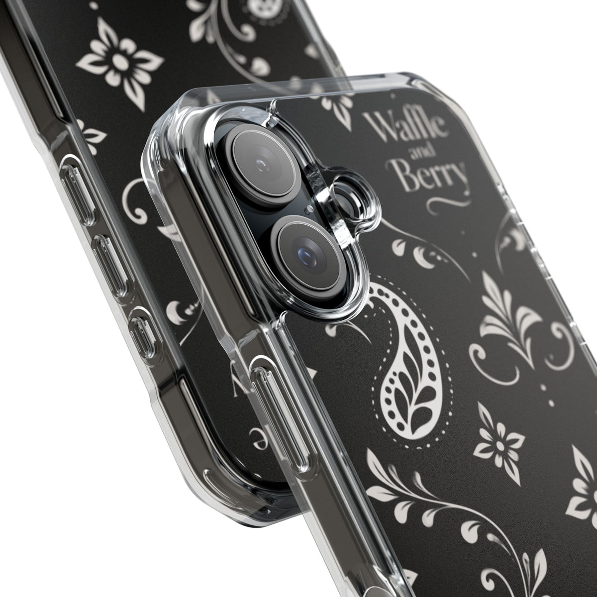 Paisley Clear Magnetic Phone Case — Bright Rainbow Swirl Design (Waffle and Berry text)