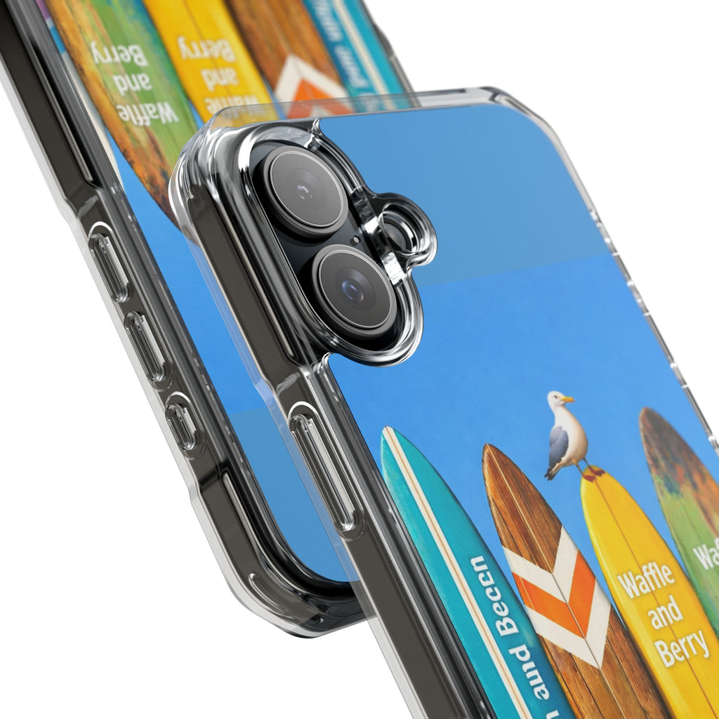 Surf Clear Magnetic Phone Case — Bright Rainbow Swirl Design (Waffle and Berry text)