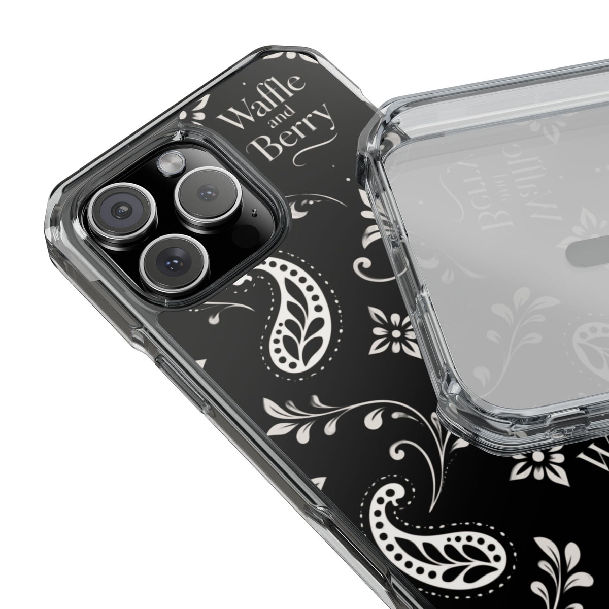 Paisley Clear Magnetic Phone Case — Bright Rainbow Swirl Design (Waffle and Berry text)