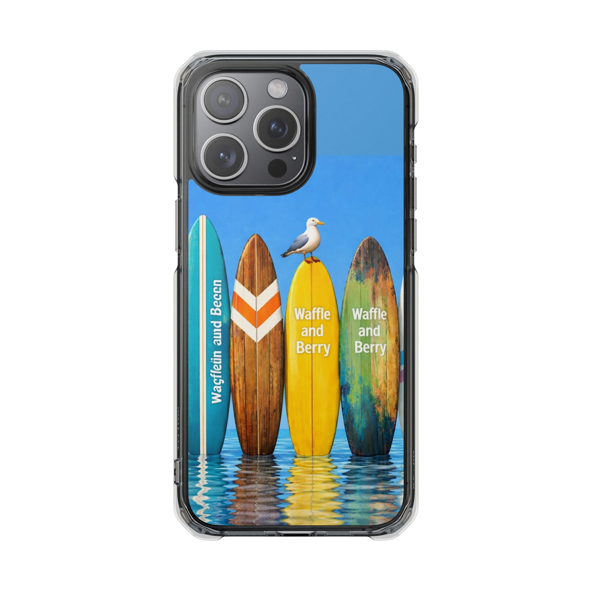 Surf Clear Magnetic Phone Case — Bright Rainbow Swirl Design (Waffle and Berry text)