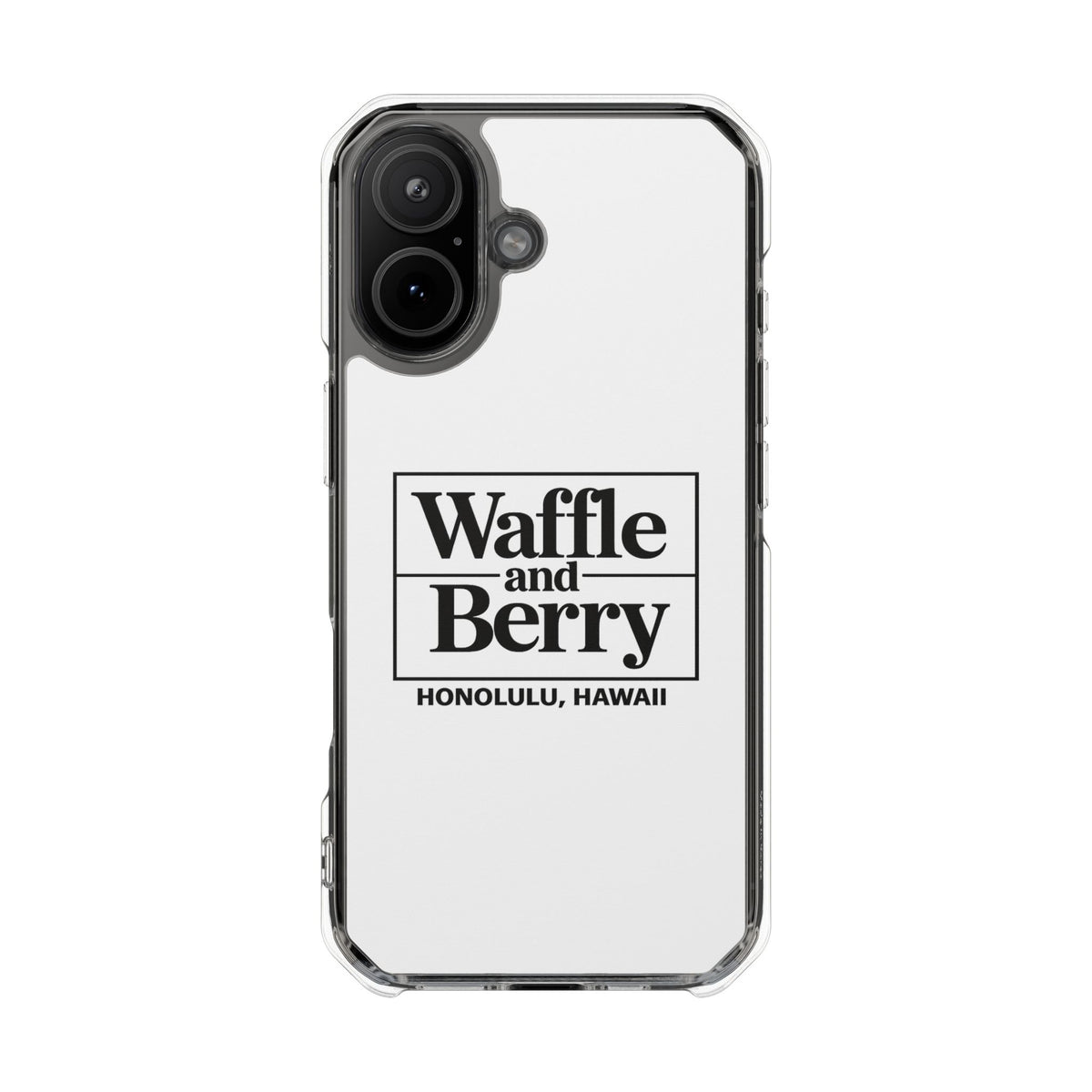 Original Waffle and Berry Clear Magnetic Phone Case — Bright Rainbow Swirl Design (Waffle and Berry text)
