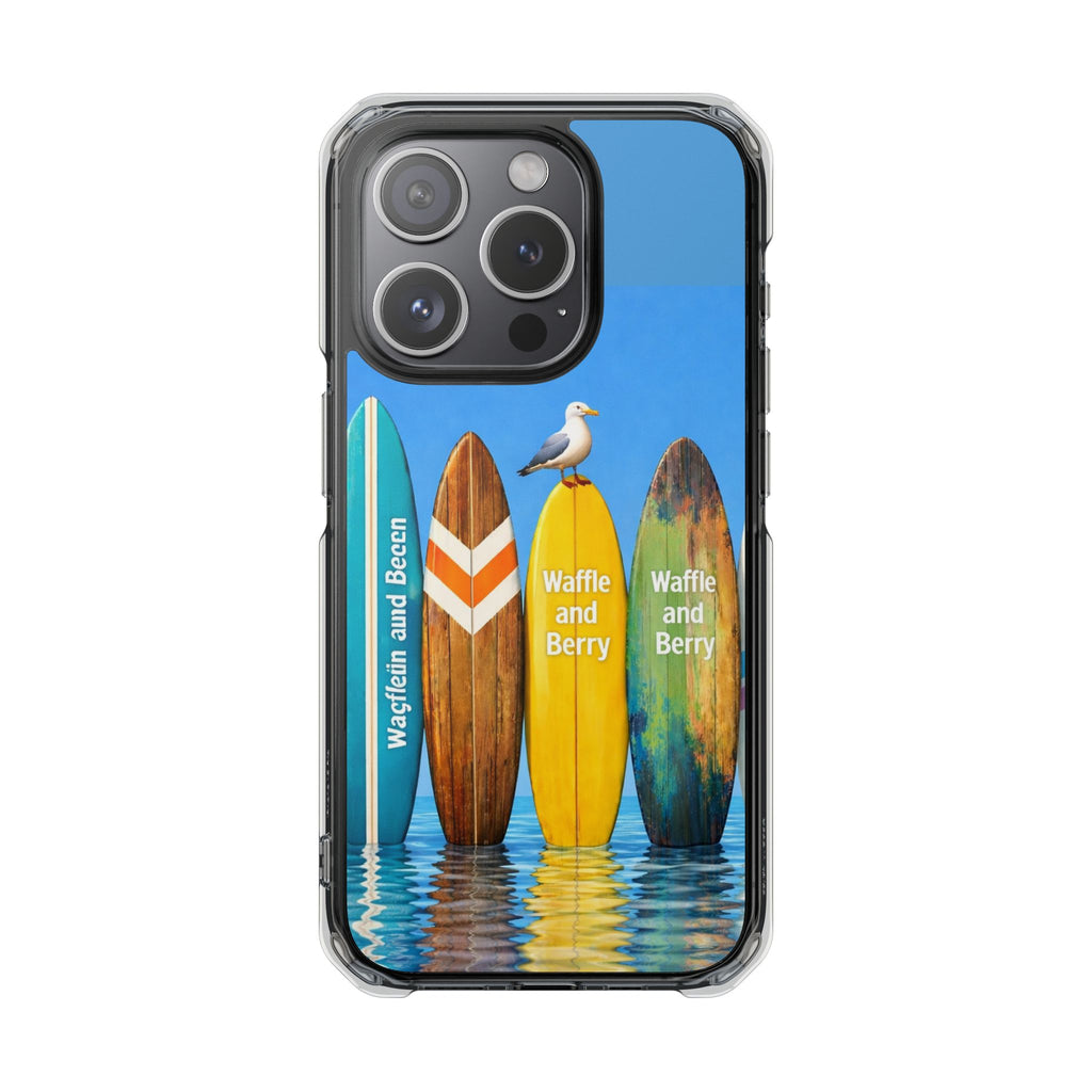 Surf Clear Magnetic Phone Case — Bright Rainbow Swirl Design (Waffle and Berry text)