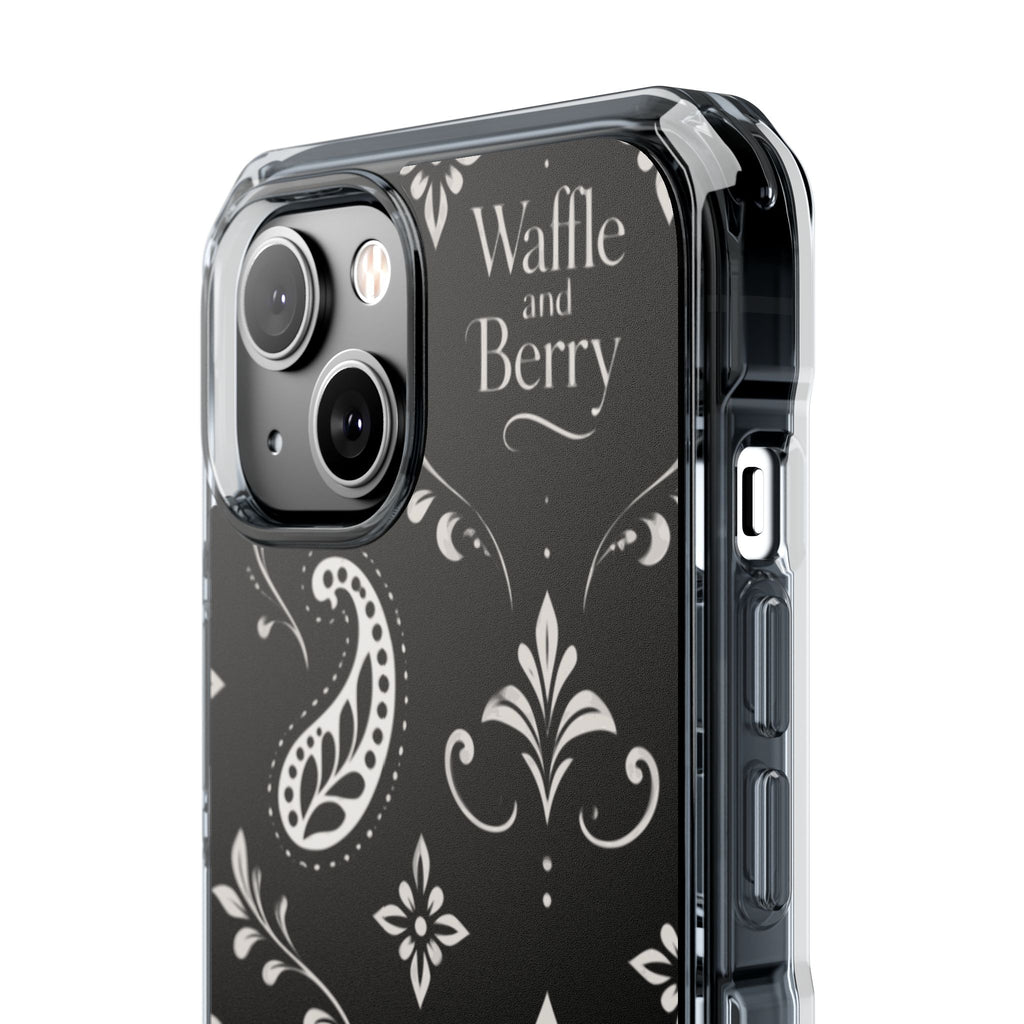 Paisley Clear Magnetic Phone Case — Bright Rainbow Swirl Design (Waffle and Berry text)