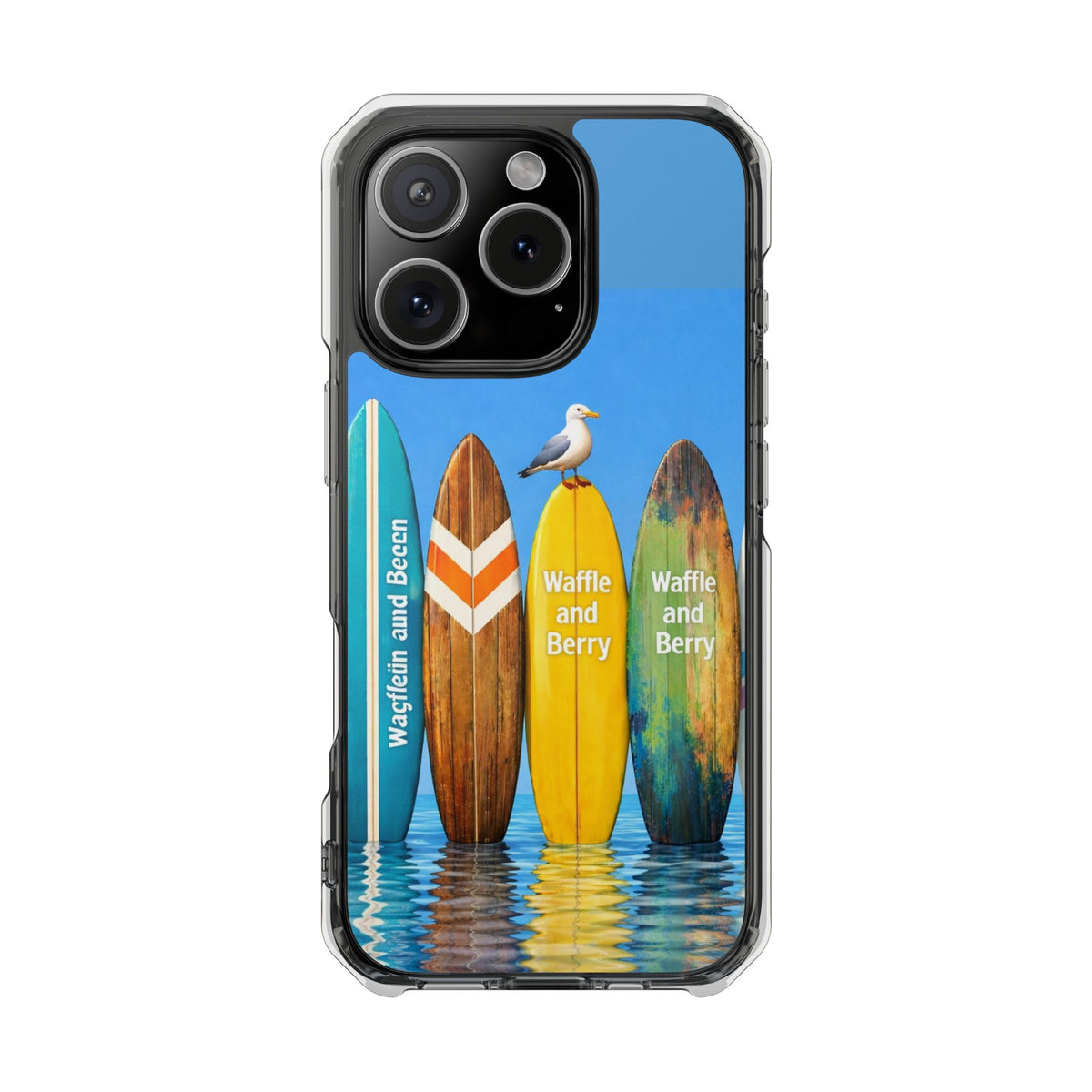 Surf Clear Magnetic Phone Case — Bright Rainbow Swirl Design (Waffle and Berry text)