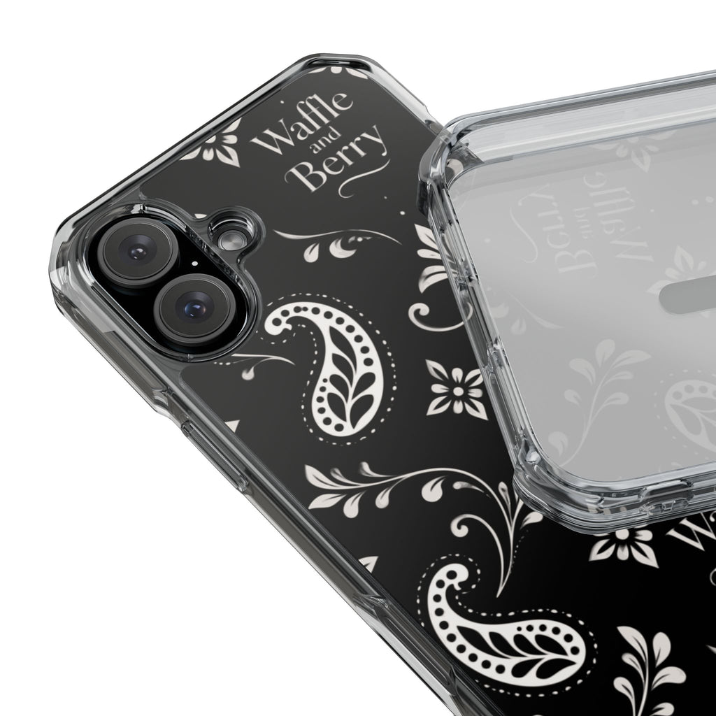 Paisley Clear Magnetic Phone Case — Bright Rainbow Swirl Design (Waffle and Berry text)