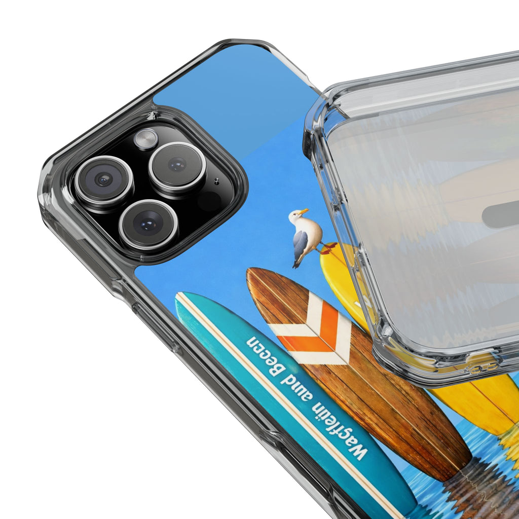 Surf Clear Magnetic Phone Case — Bright Rainbow Swirl Design (Waffle and Berry text)