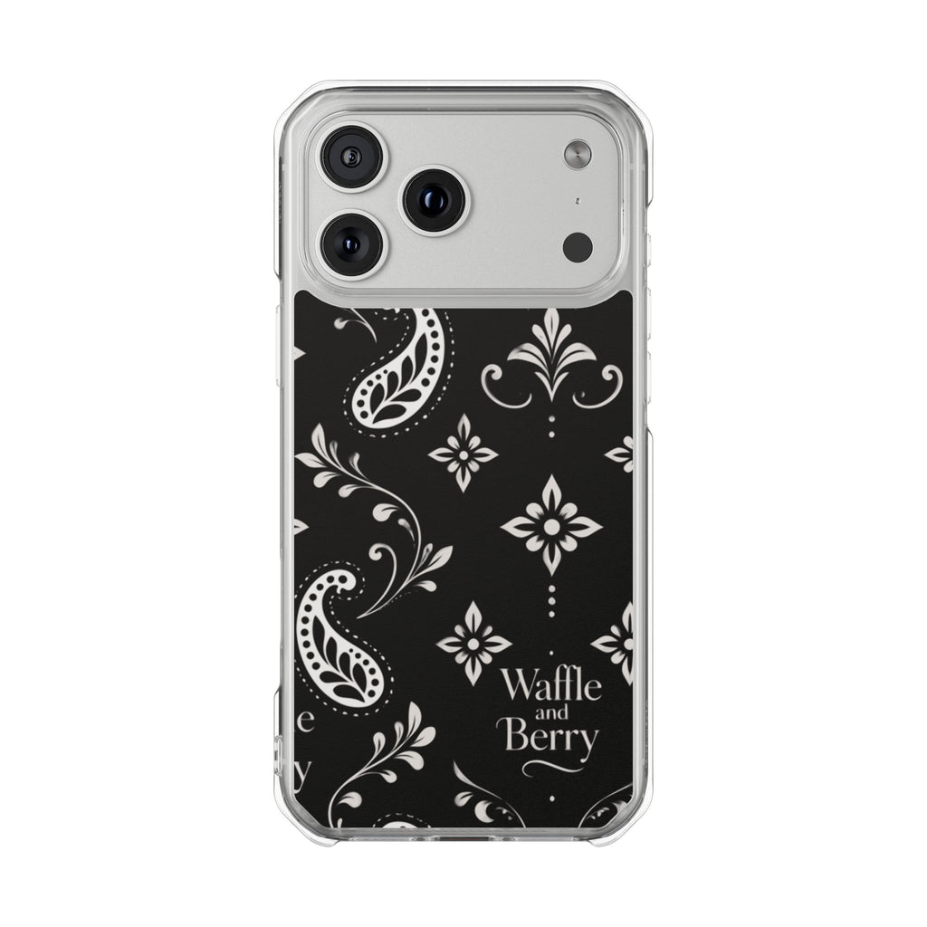 Paisley Clear Magnetic Phone Case — Bright Rainbow Swirl Design (Waffle and Berry text)