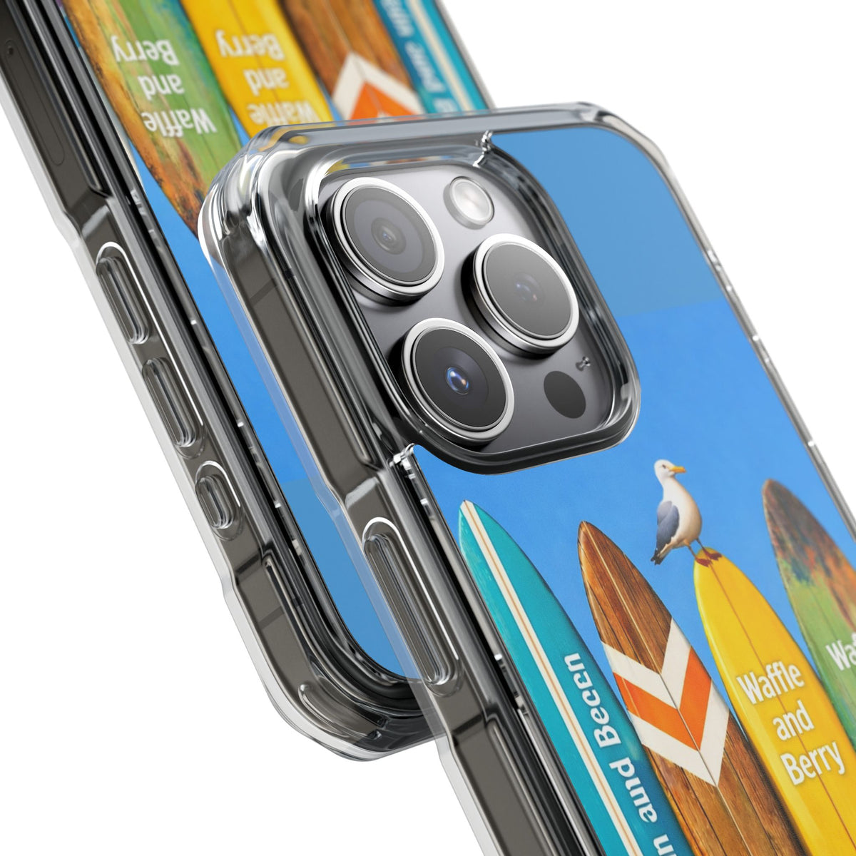 Surf Clear Magnetic Phone Case — Bright Rainbow Swirl Design (Waffle and Berry text)