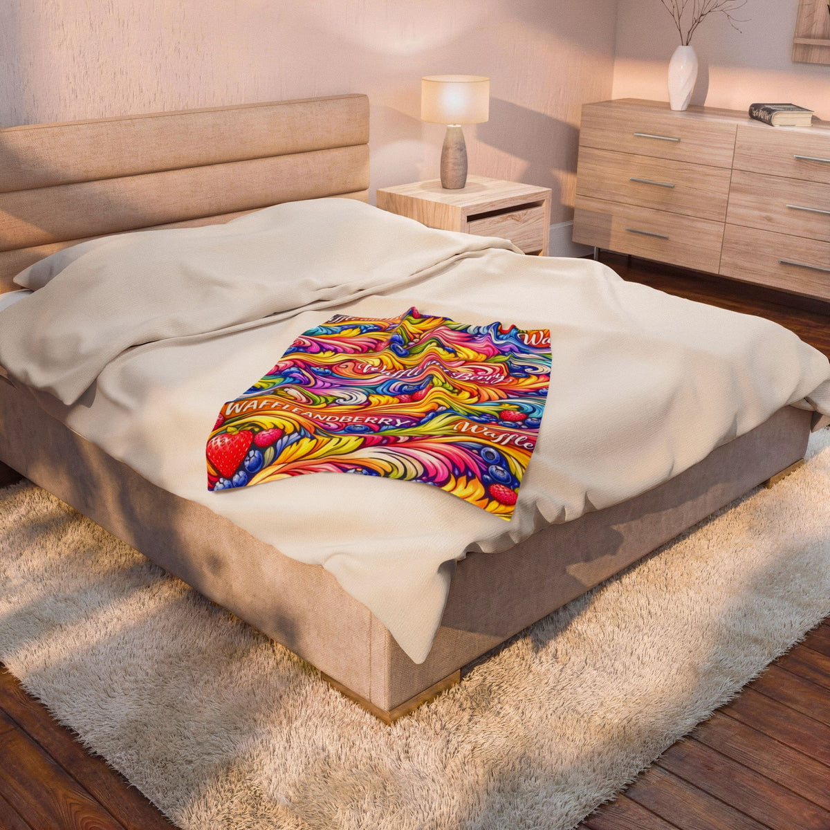 Splash Plush Blanket - 'Waffle and Berry' Tropical Floral Cozy Throw