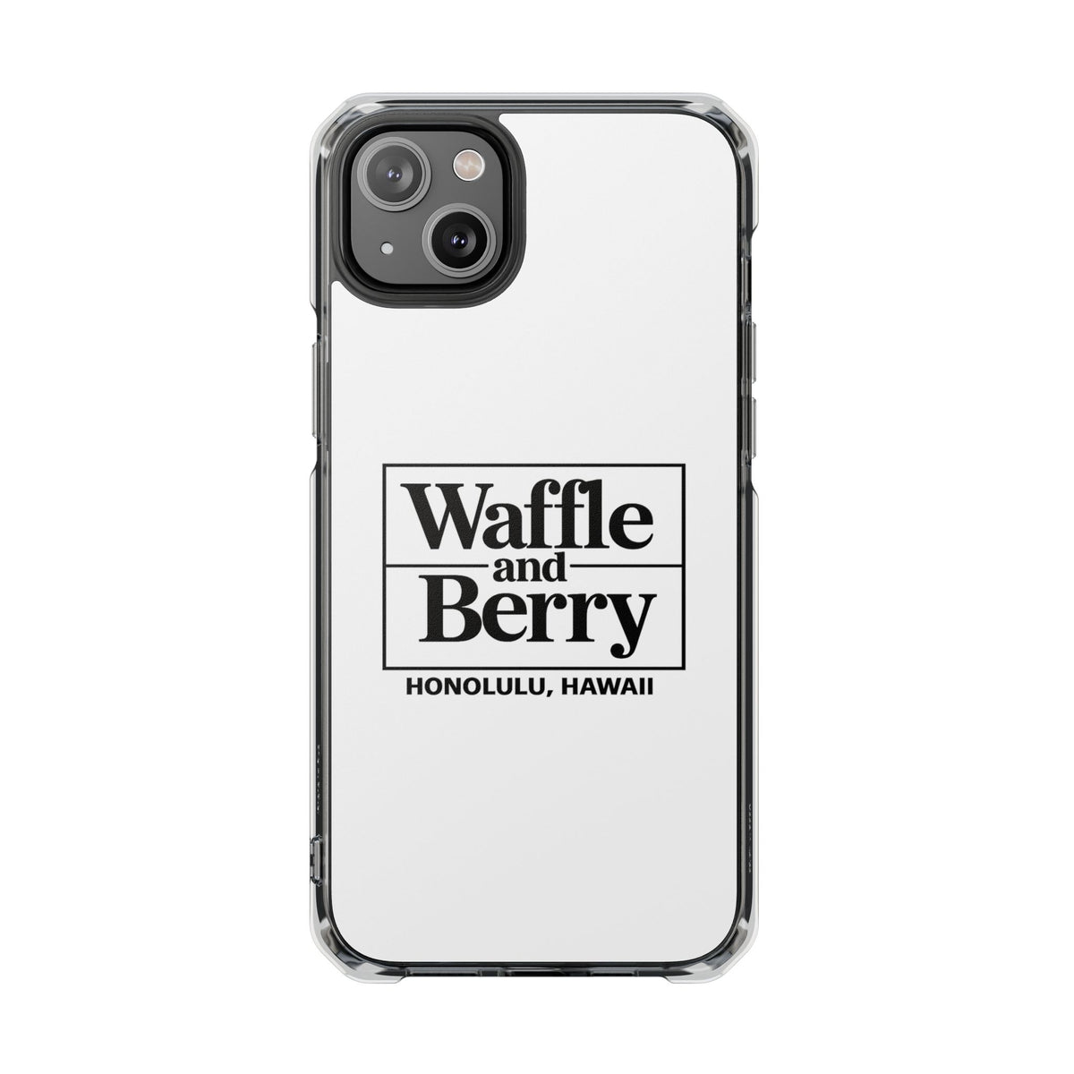 Original Waffle and Berry Clear Magnetic Phone Case — Bright Rainbow Swirl Design (Waffle and Berry text)