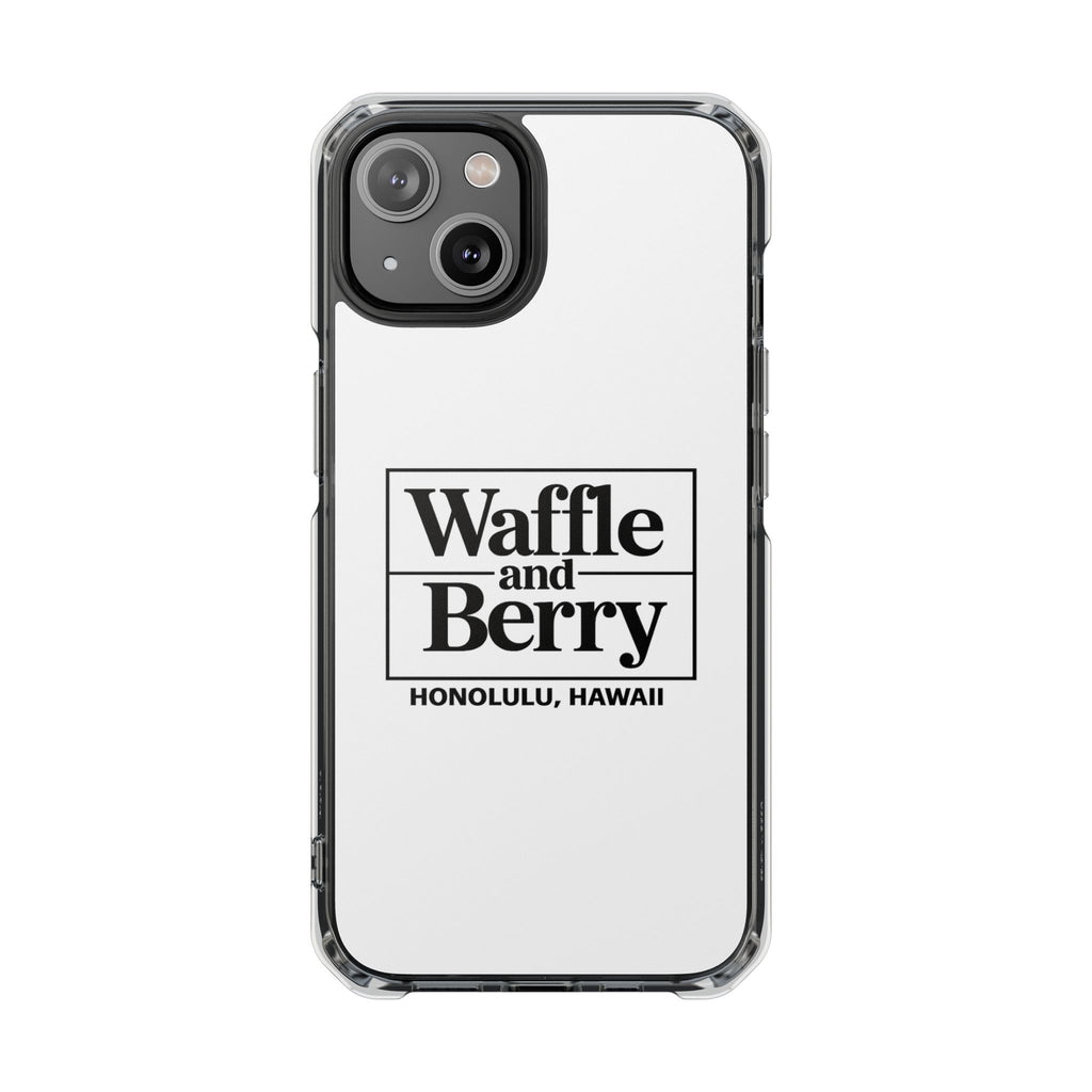 Original Waffle and Berry Clear Magnetic Phone Case — Bright Rainbow Swirl Design (Waffle and Berry text)