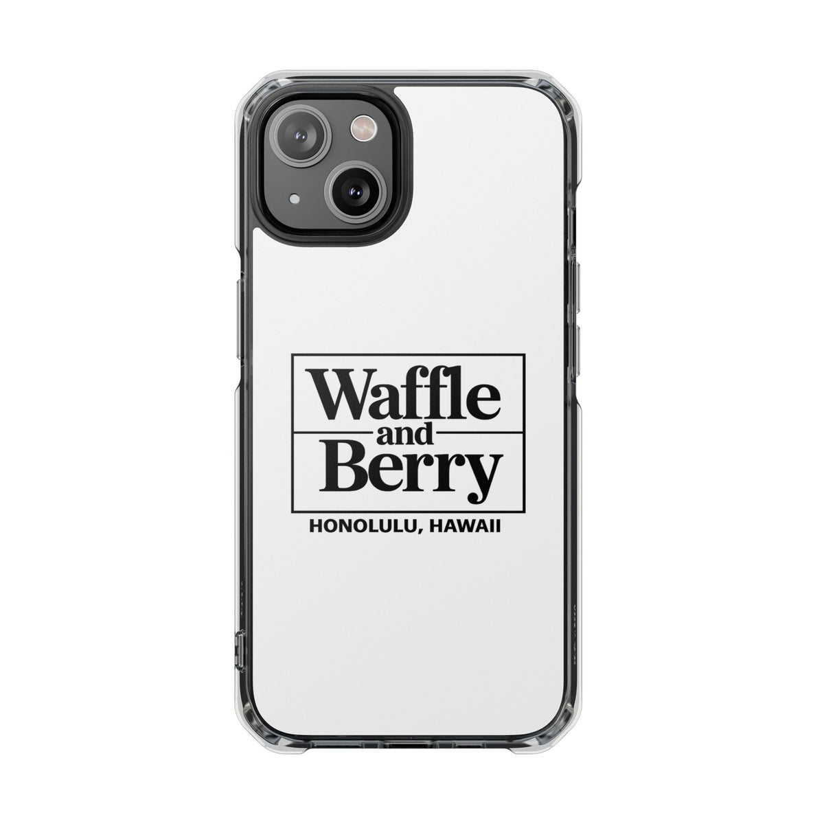 Original Waffle and Berry Clear Magnetic Phone Case — Bright Rainbow Swirl Design (Waffle and Berry text)
