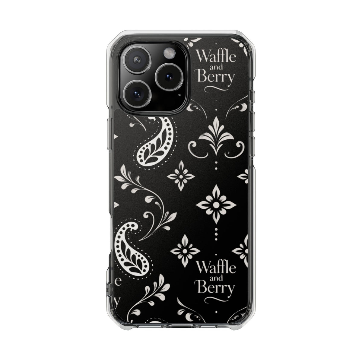 Paisley Clear Magnetic Phone Case — Bright Rainbow Swirl Design (Waffle and Berry text)