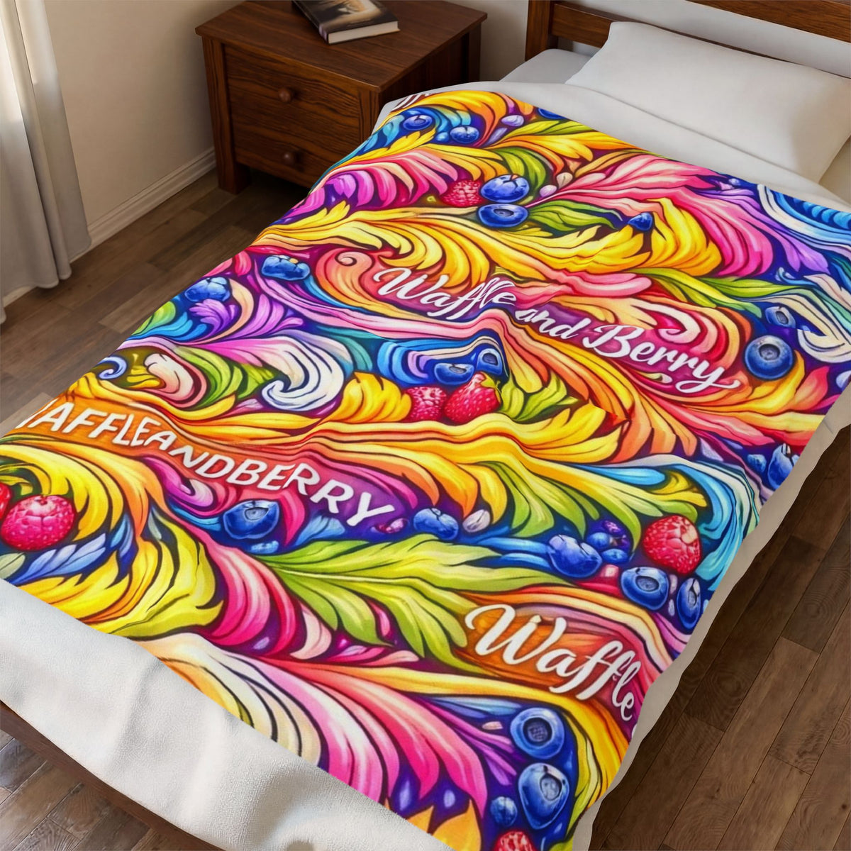 Splash Plush Blanket - 'Waffle and Berry' Tropical Floral Cozy Throw