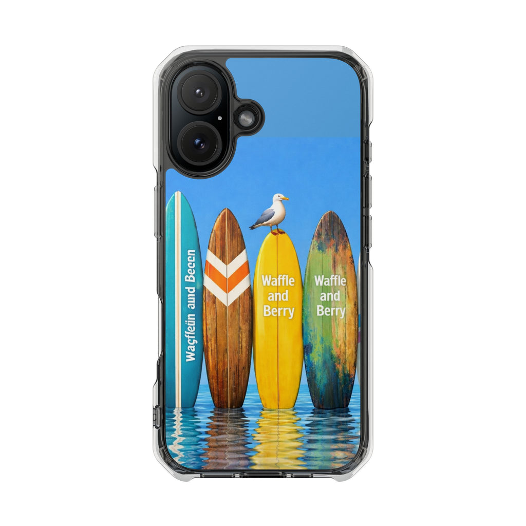 Surf Clear Magnetic Phone Case — Bright Rainbow Swirl Design (Waffle and Berry text)