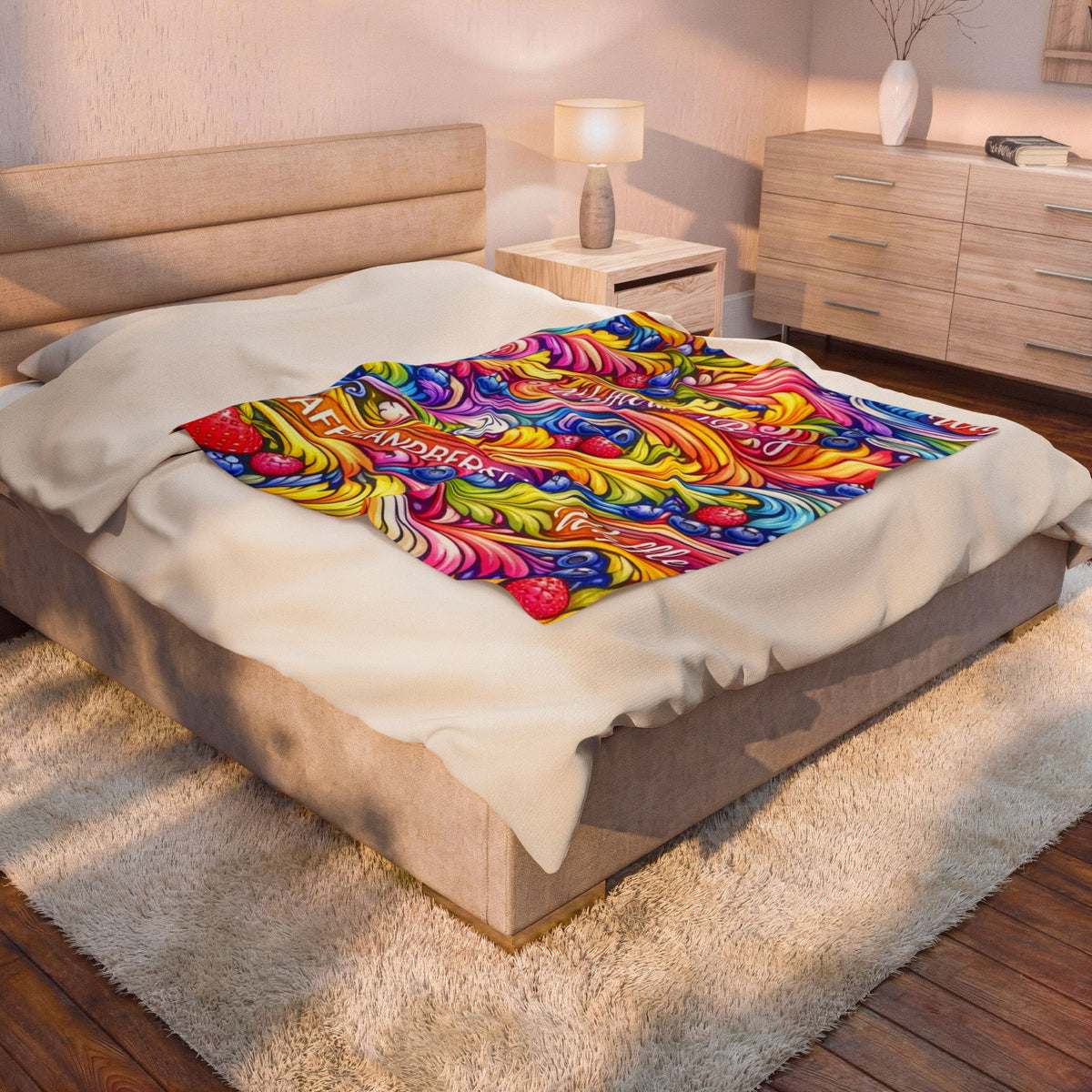 Splash Plush Blanket - 'Waffle and Berry' Tropical Floral Cozy Throw