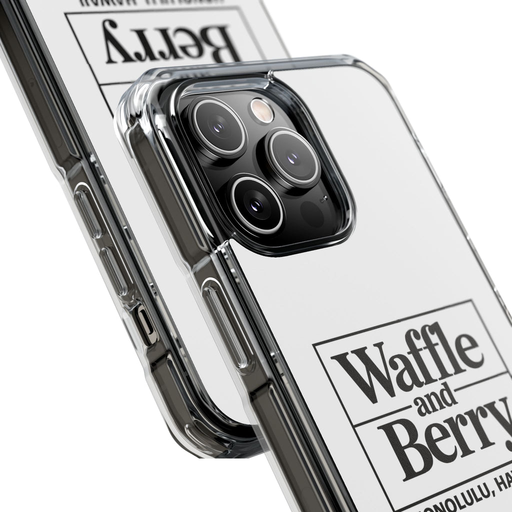 Original Waffle and Berry Clear Magnetic Phone Case — Bright Rainbow Swirl Design (Waffle and Berry text)