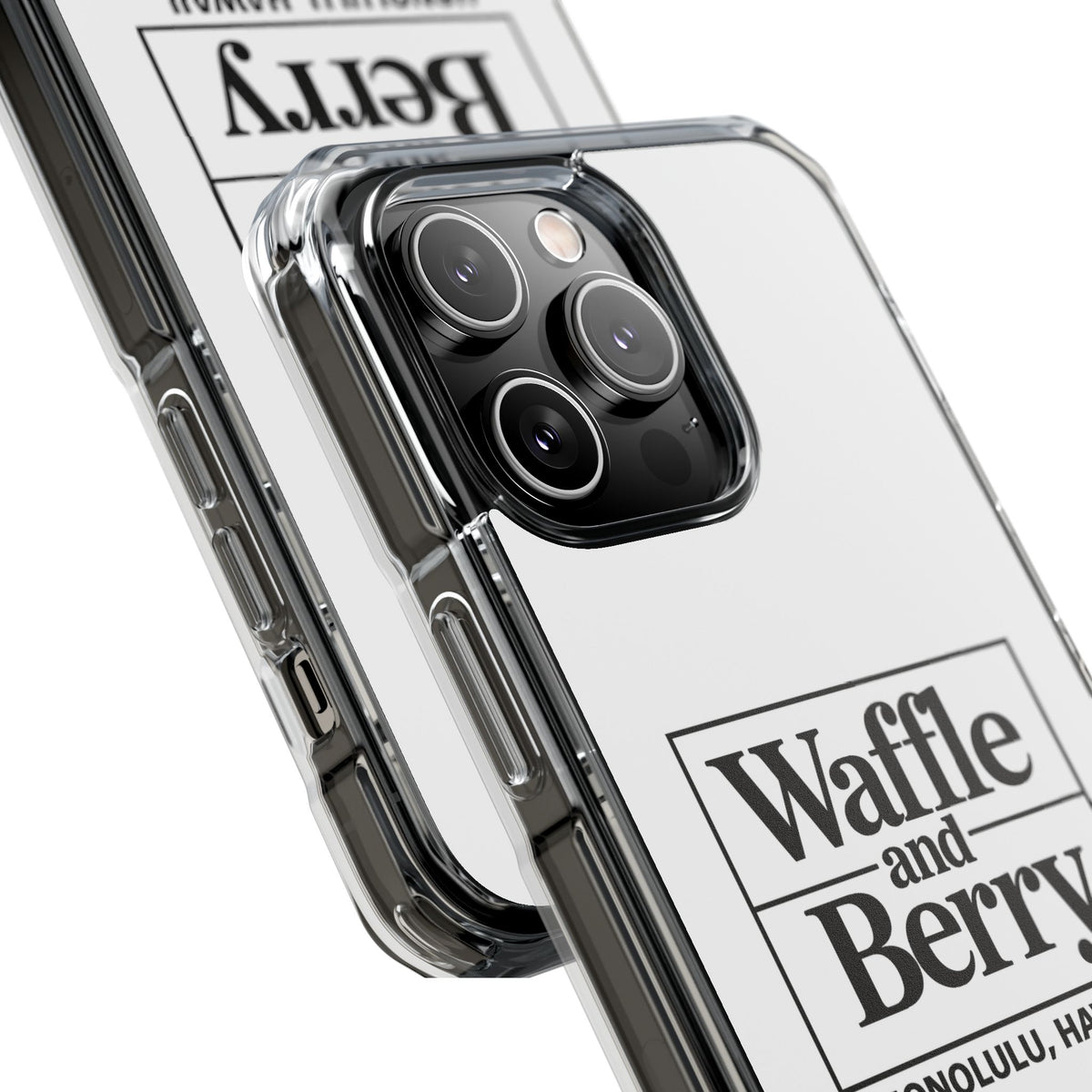Original Waffle and Berry Clear Magnetic Phone Case — Bright Rainbow Swirl Design (Waffle and Berry text)