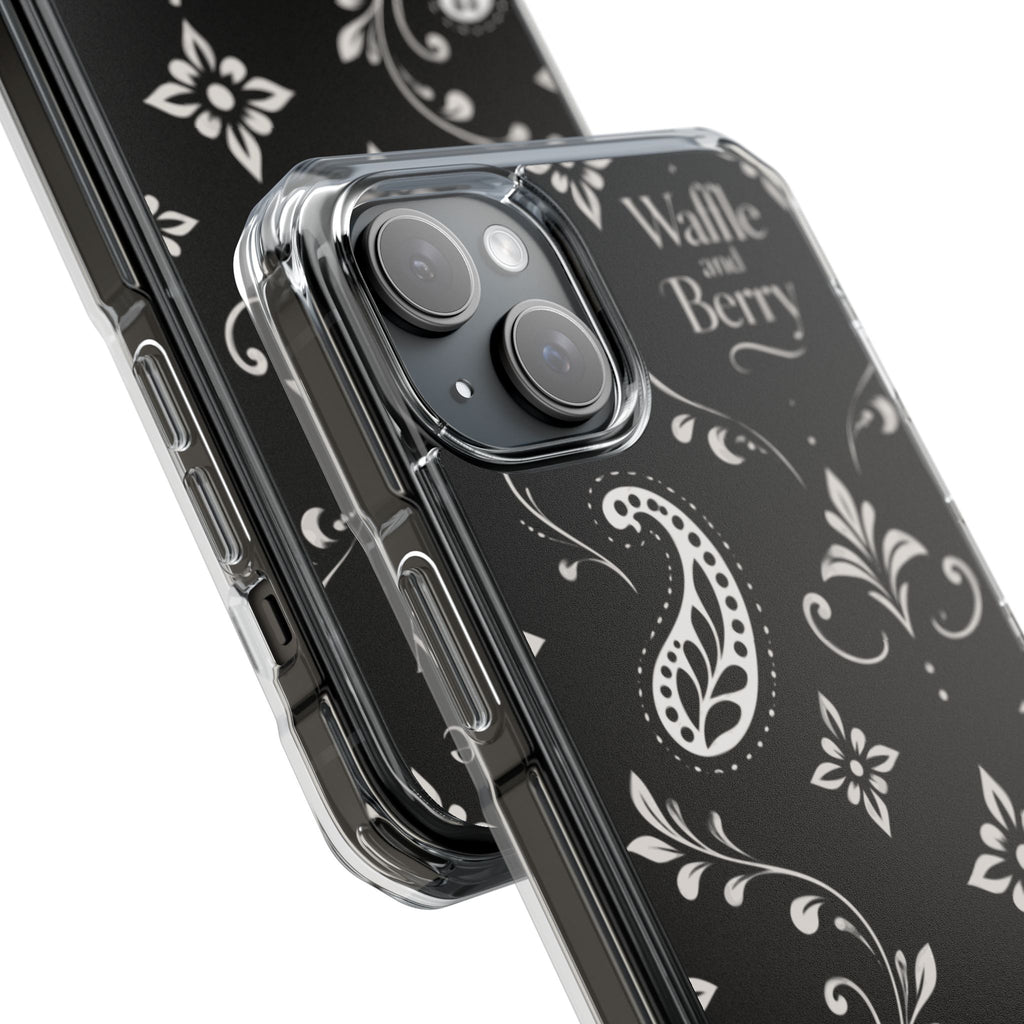 Paisley Clear Magnetic Phone Case — Bright Rainbow Swirl Design (Waffle and Berry text)