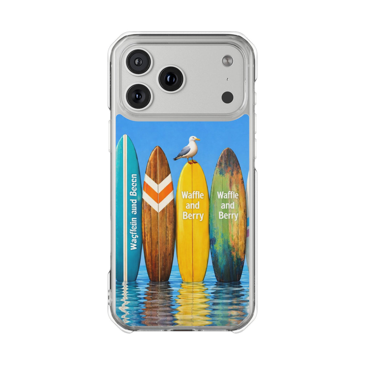 Surf Clear Magnetic Phone Case — Bright Rainbow Swirl Design (Waffle and Berry text)