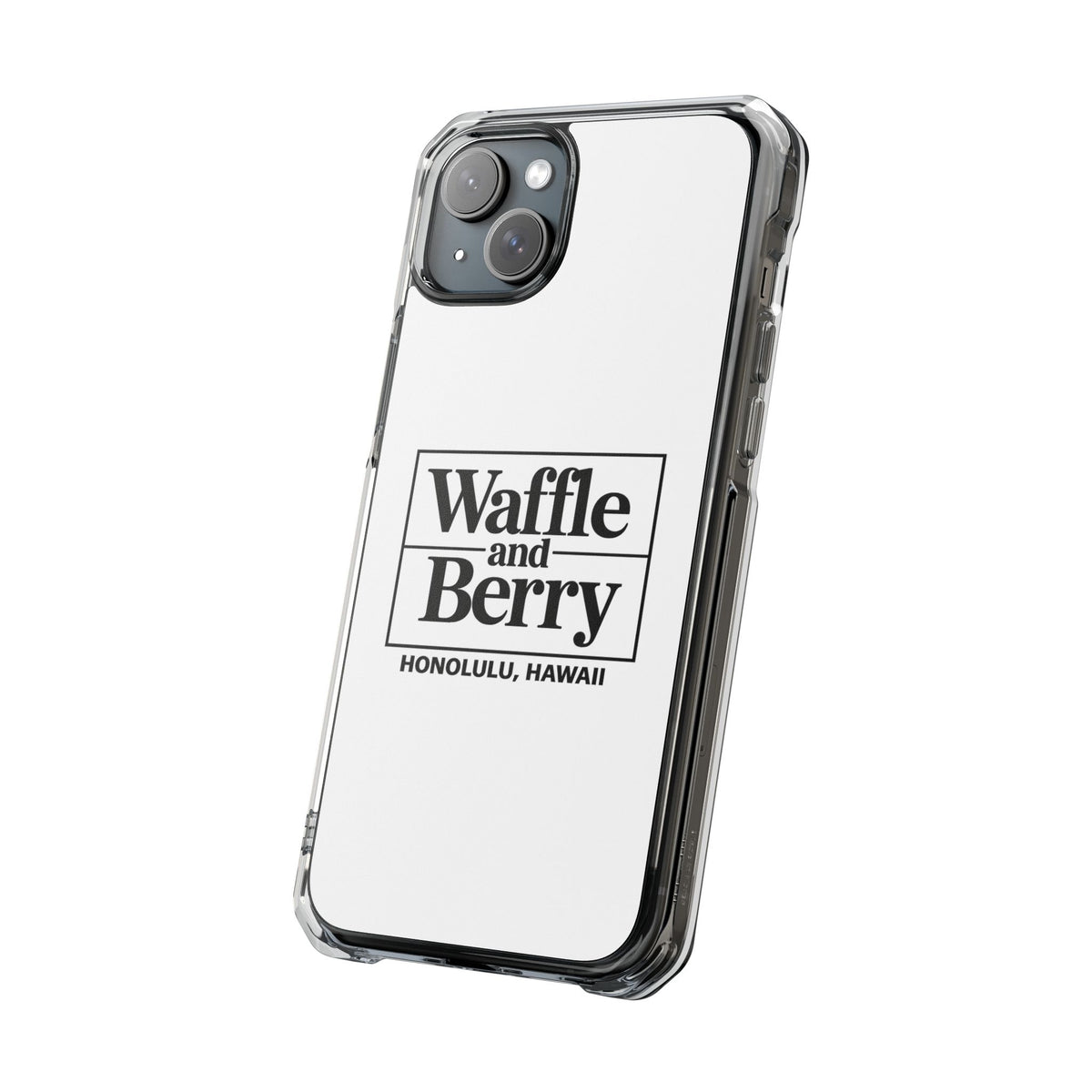 Original Waffle and Berry Clear Magnetic Phone Case — Bright Rainbow Swirl Design (Waffle and Berry text)