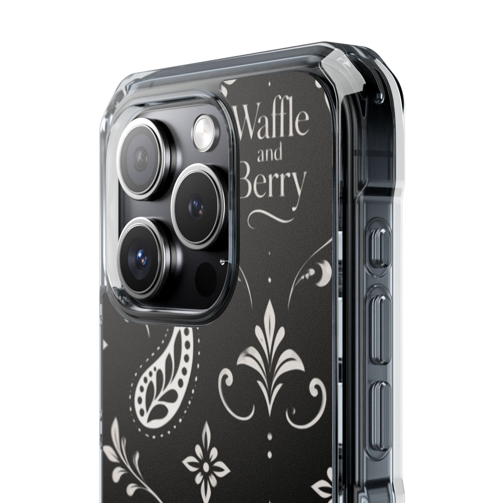 Paisley Clear Magnetic Phone Case — Bright Rainbow Swirl Design (Waffle and Berry text)