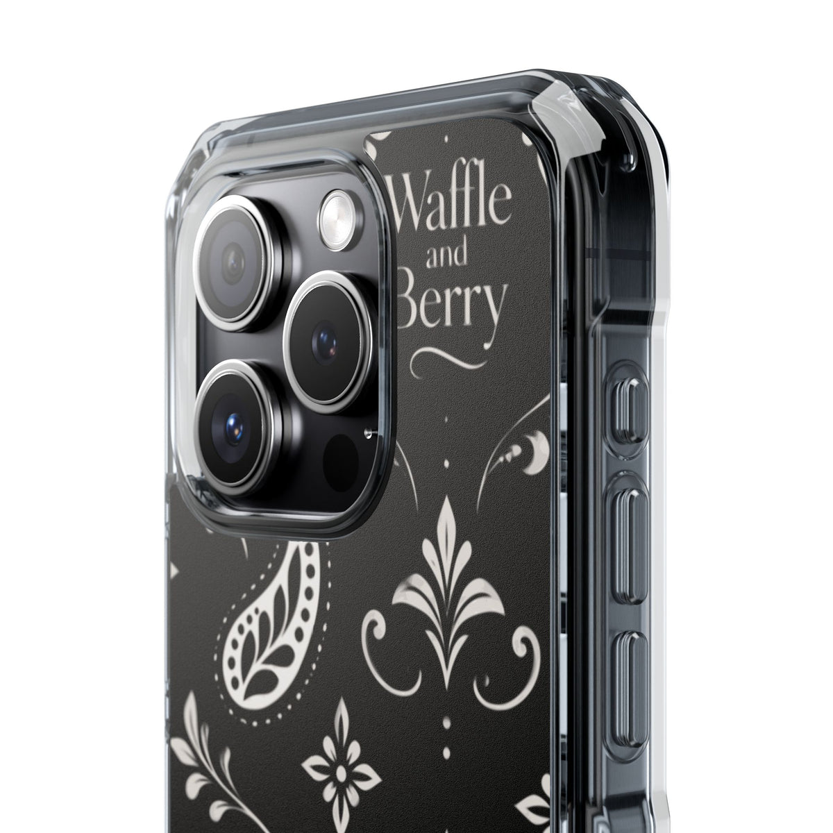 Paisley Clear Magnetic Phone Case — Bright Rainbow Swirl Design (Waffle and Berry text)