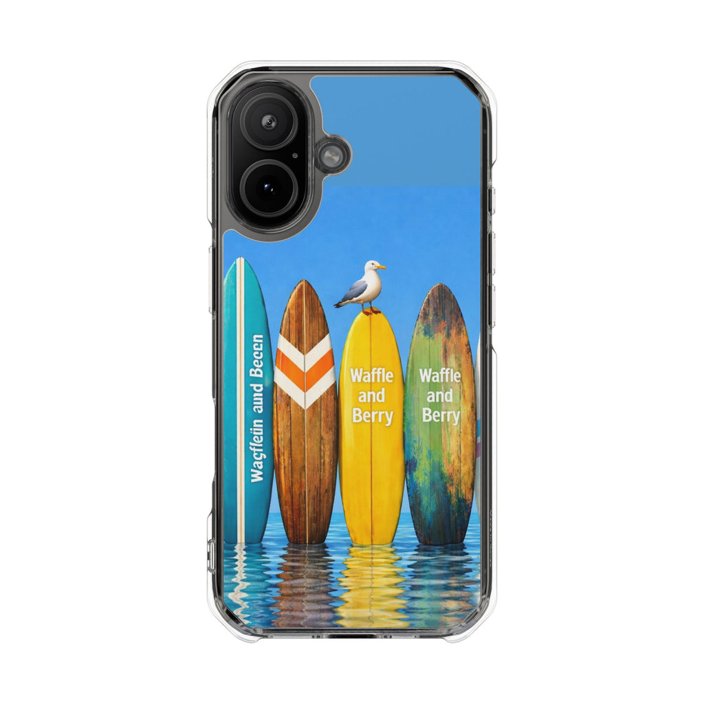Surf Clear Magnetic Phone Case — Bright Rainbow Swirl Design (Waffle and Berry text)