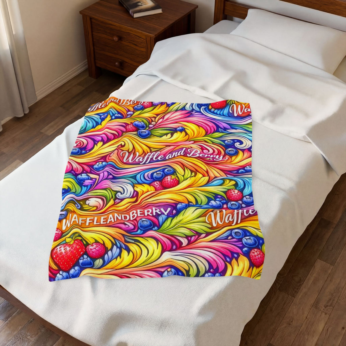 Splash Plush Blanket - 'Waffle and Berry' Tropical Floral Cozy Throw