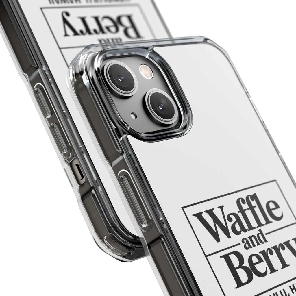 Original Waffle and Berry Clear Magnetic Phone Case — Bright Rainbow Swirl Design (Waffle and Berry text)