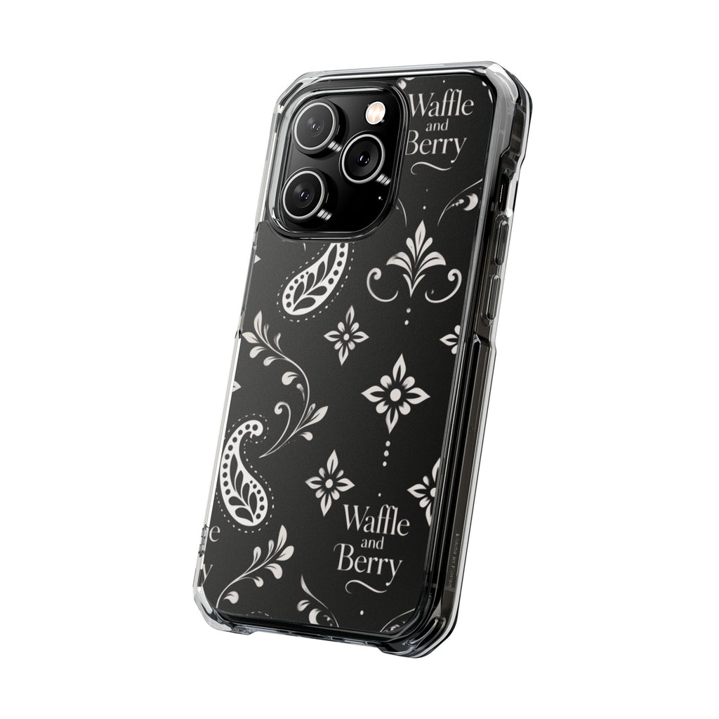 Paisley Clear Magnetic Phone Case — Bright Rainbow Swirl Design (Waffle and Berry text)