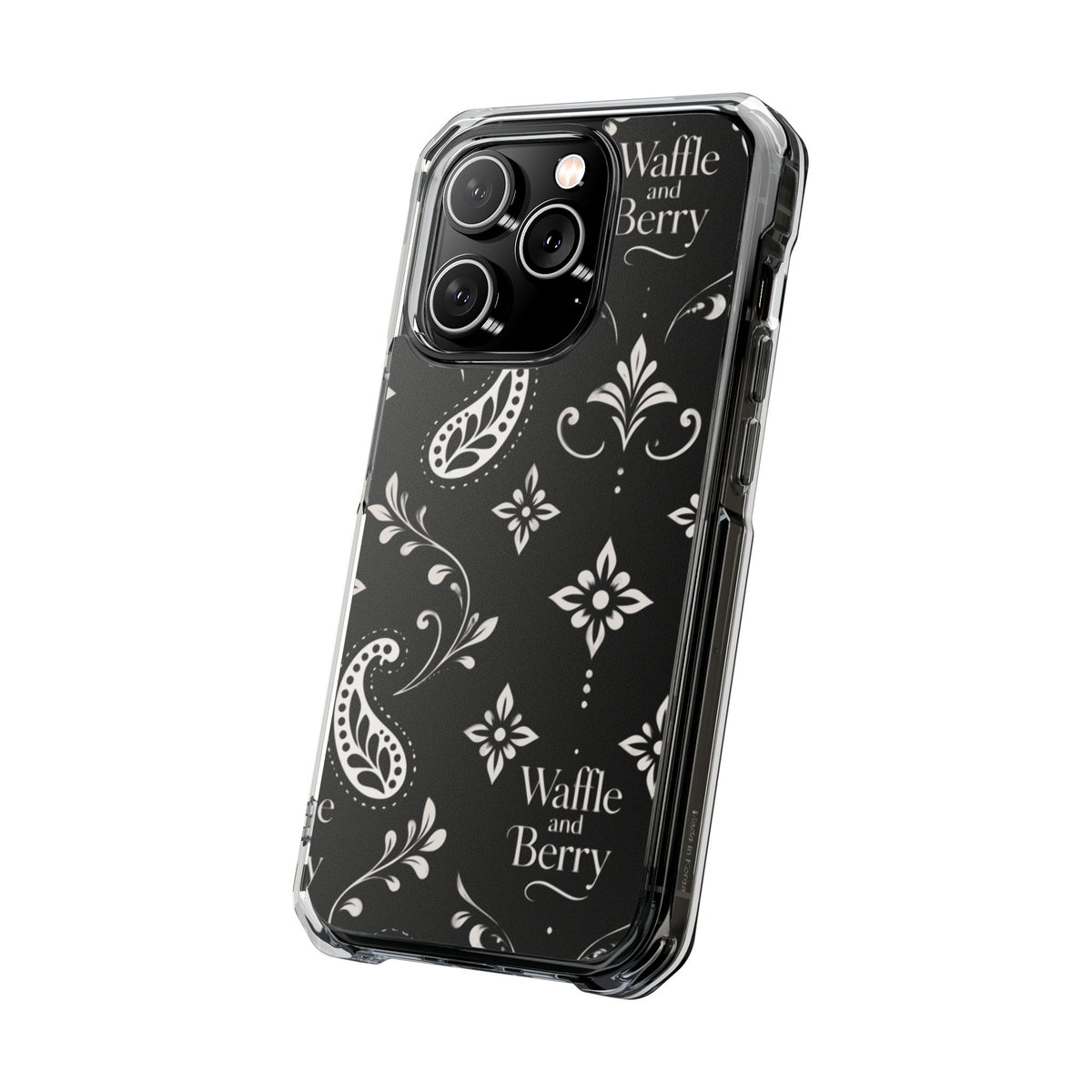 Paisley Clear Magnetic Phone Case — Bright Rainbow Swirl Design (Waffle and Berry text)