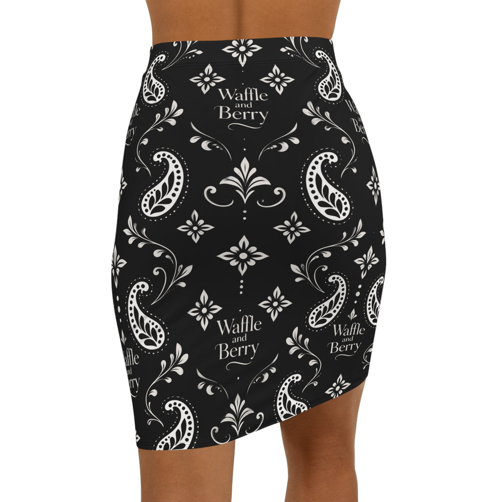 Black Paisley Pencil Skirt — 'Waffle and Berry' Patterned Midi