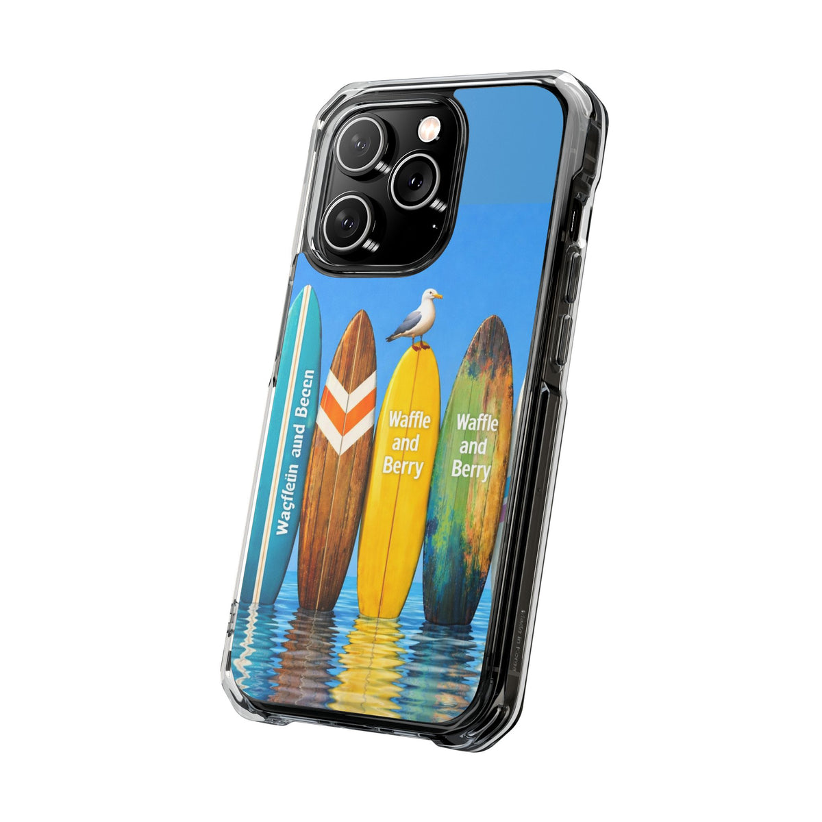 Surf Clear Magnetic Phone Case — Bright Rainbow Swirl Design (Waffle and Berry text)