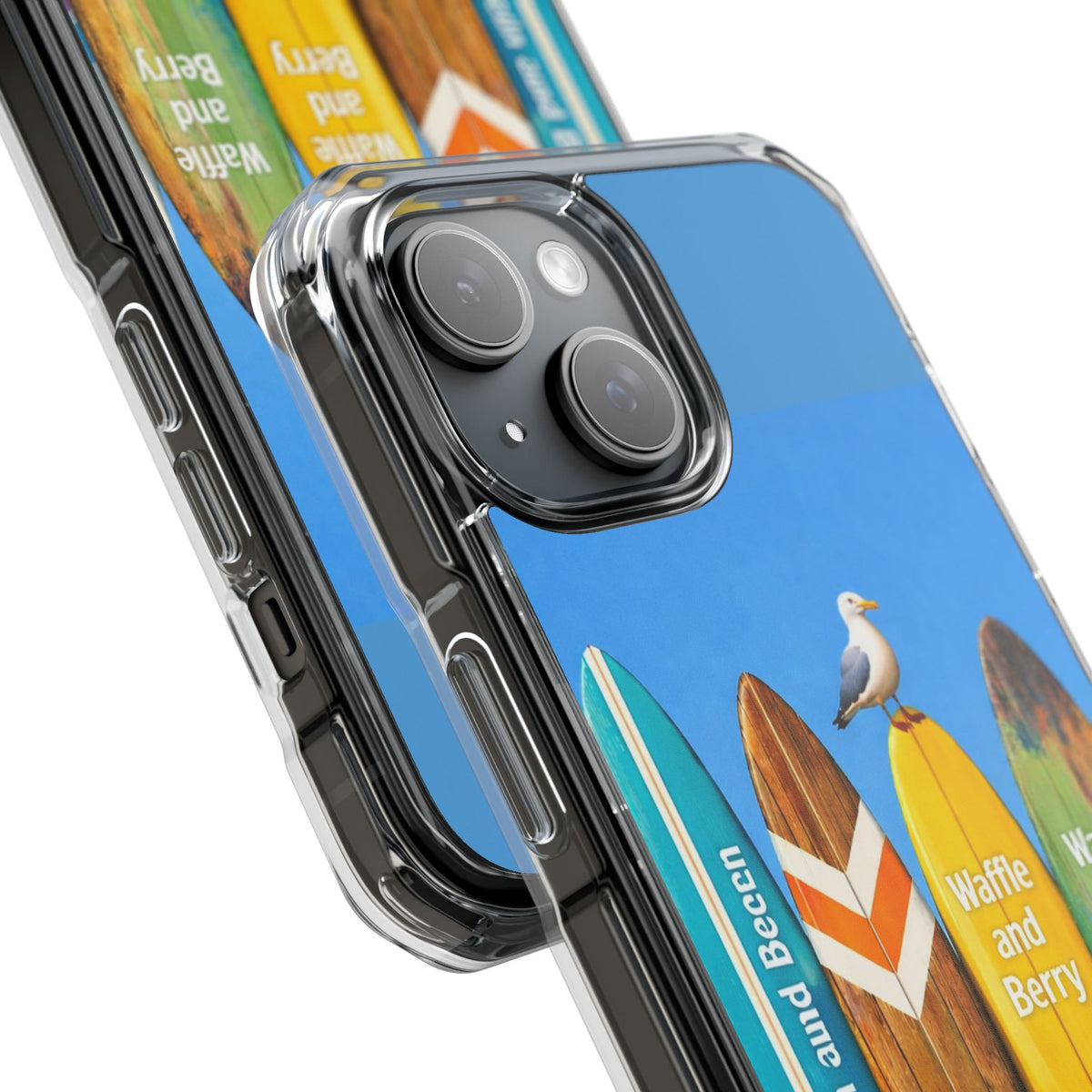 Surf Clear Magnetic Phone Case — Bright Rainbow Swirl Design (Waffle and Berry text)