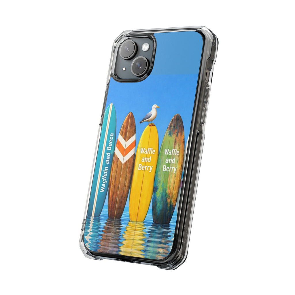 Surf Clear Magnetic Phone Case — Bright Rainbow Swirl Design (Waffle and Berry text)