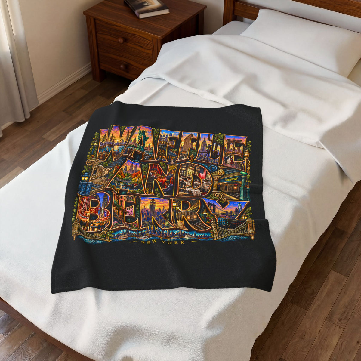 New York Plush Blanket - 'Waffle and Berry' Tropical Floral Cozy Throw