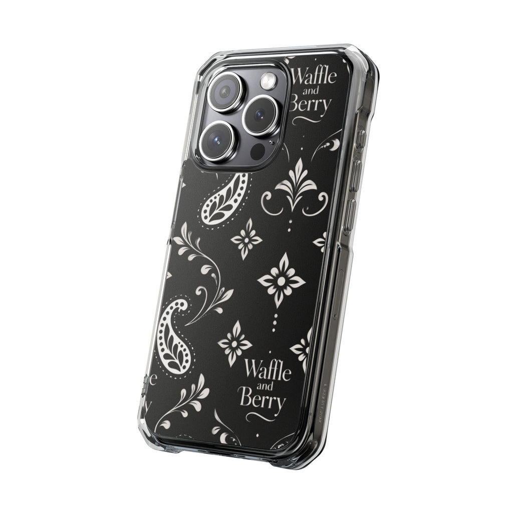 Paisley Clear Magnetic Phone Case — Bright Rainbow Swirl Design (Waffle and Berry text)