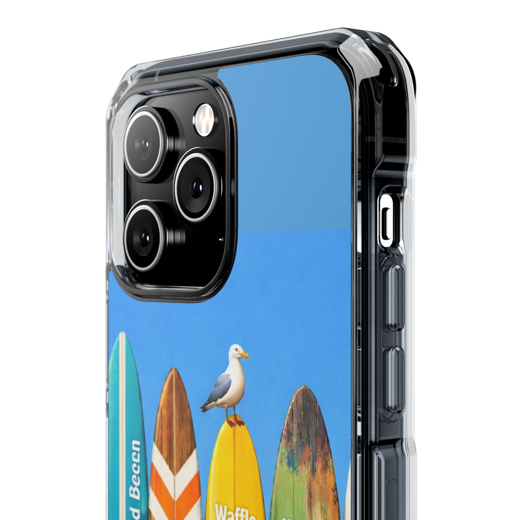 Surf Clear Magnetic Phone Case — Bright Rainbow Swirl Design (Waffle and Berry text)