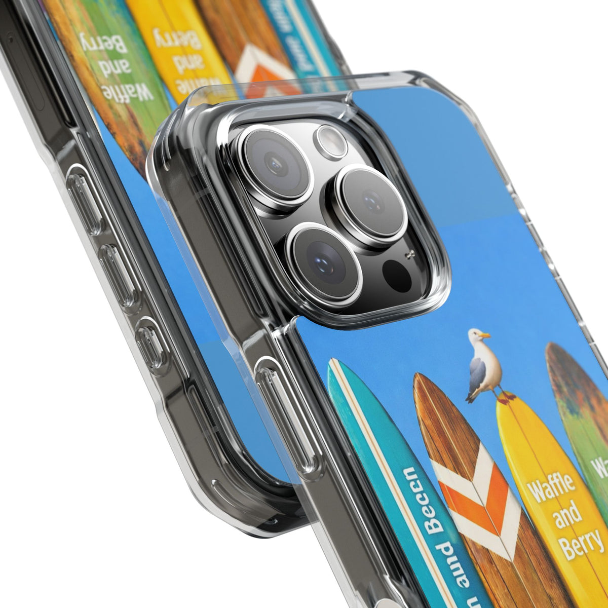Surf Clear Magnetic Phone Case — Bright Rainbow Swirl Design (Waffle and Berry text)