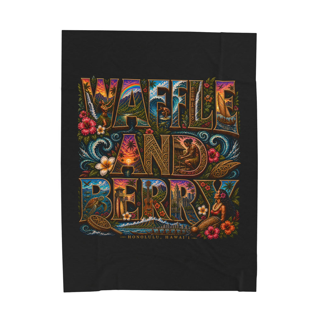 Velveteen Plush Blanket - 'Waffle and Berry' Tropical Floral Cozy Throw