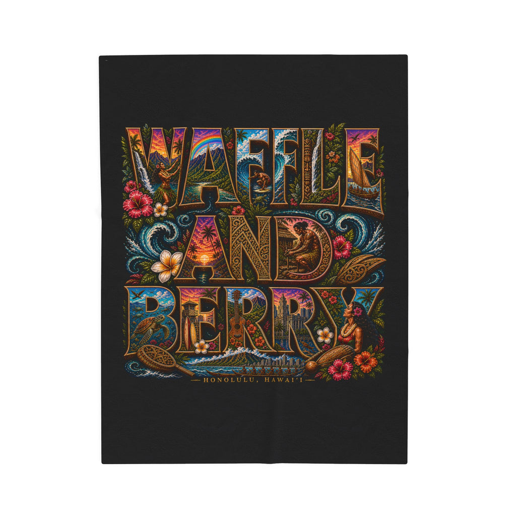 Velveteen Plush Blanket - 'Waffle and Berry' Tropical Floral Cozy Throw