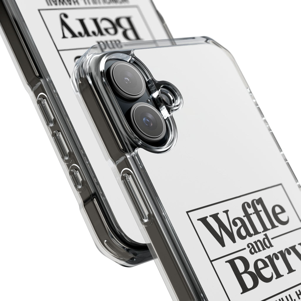 Original Waffle and Berry Clear Magnetic Phone Case — Bright Rainbow Swirl Design (Waffle and Berry text)