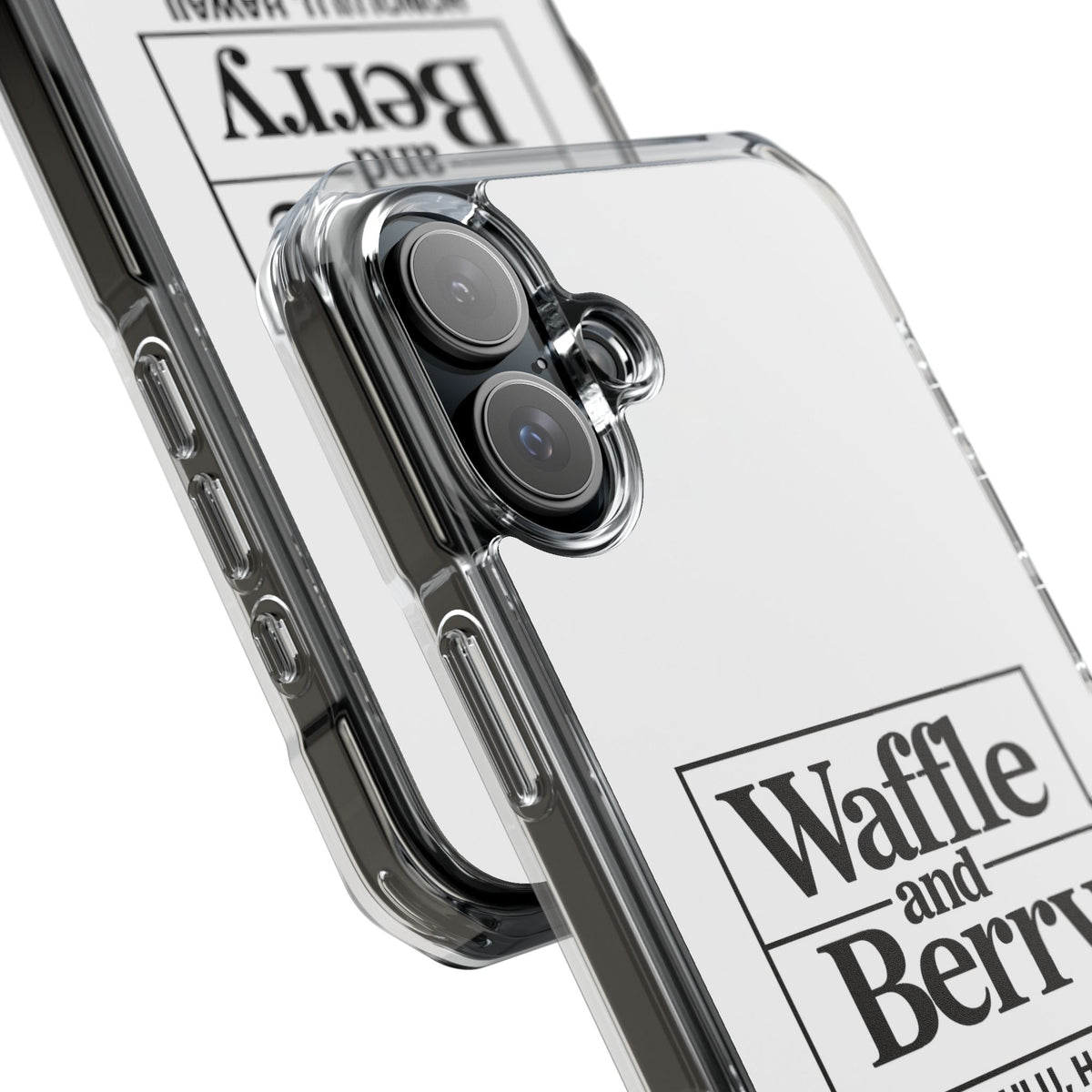 Original Waffle and Berry Clear Magnetic Phone Case — Bright Rainbow Swirl Design (Waffle and Berry text)