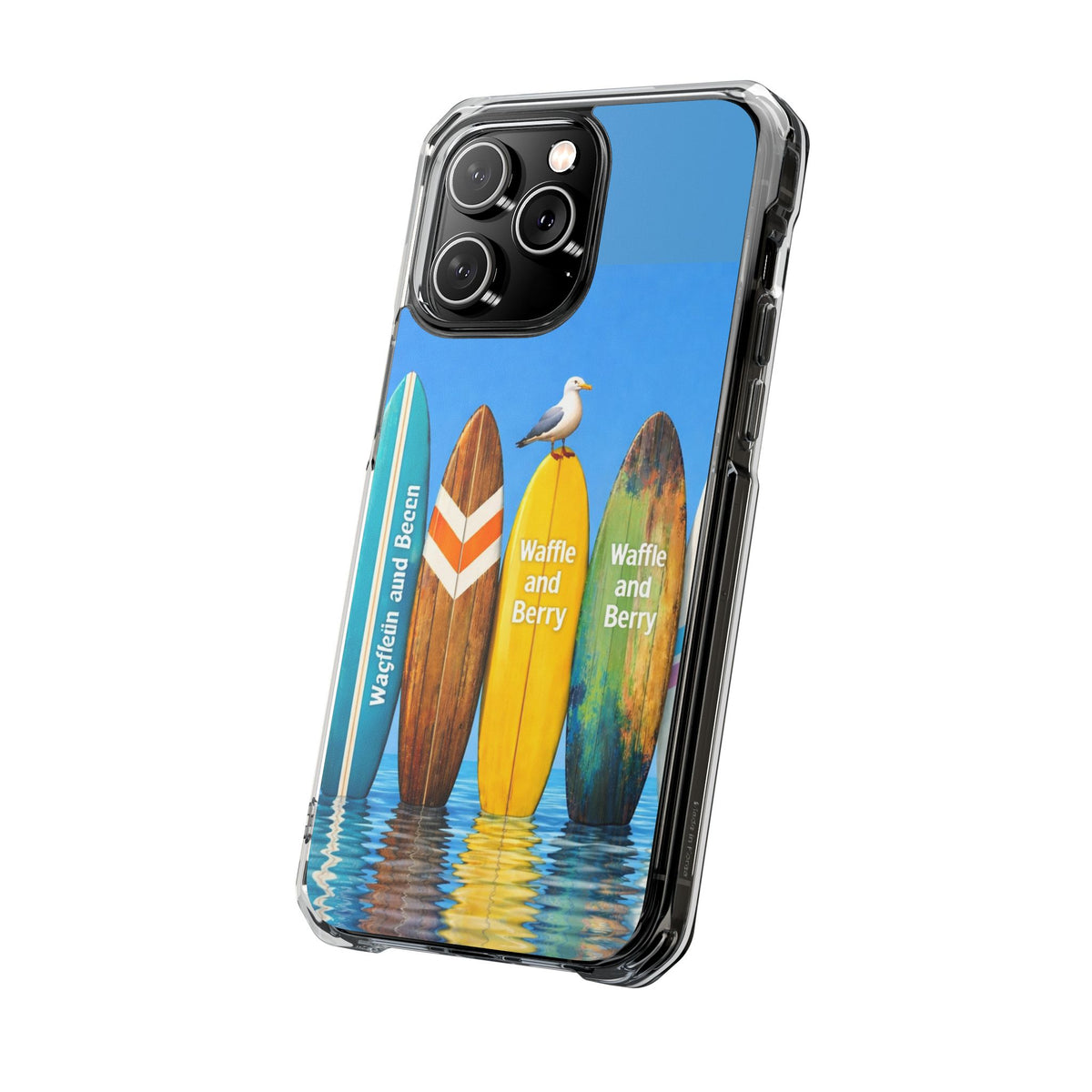 Surf Clear Magnetic Phone Case — Bright Rainbow Swirl Design (Waffle and Berry text)