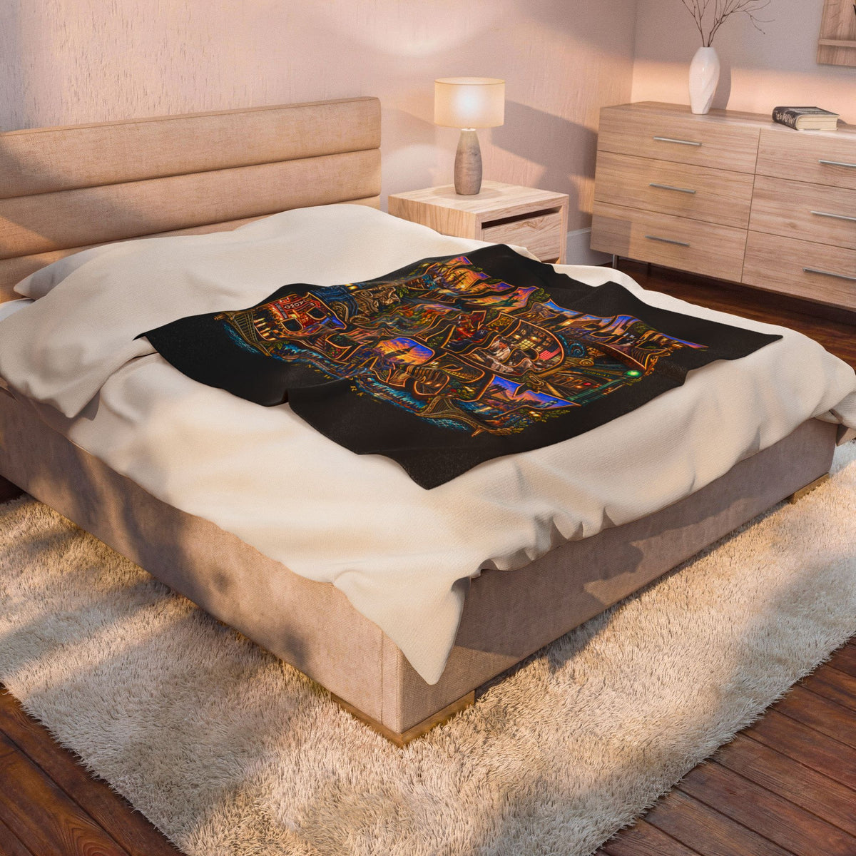 New York Plush Blanket - 'Waffle and Berry' Tropical Floral Cozy Throw